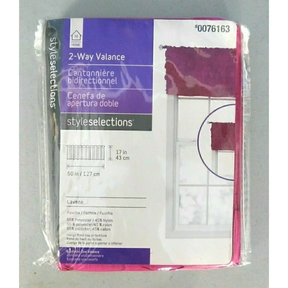 HOME 2 WAY FUSCHIA PINK VALANCE 17 X 50 INCHES, FITS UP TO ONE INCH ROD #0076163